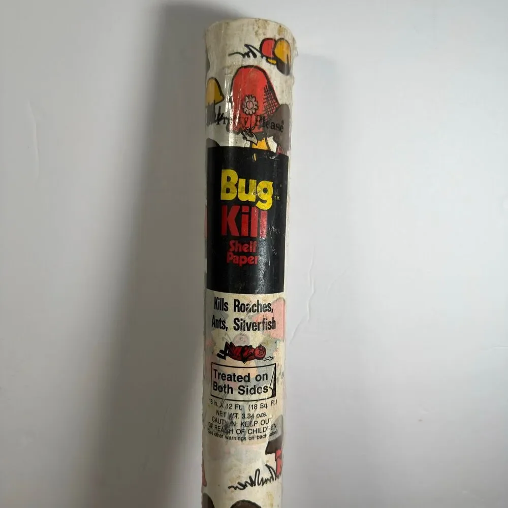 Vintage 1970s Bug Kill Shelf Paper Floral Shelf Liner 18” W x 42’ Long SEALED